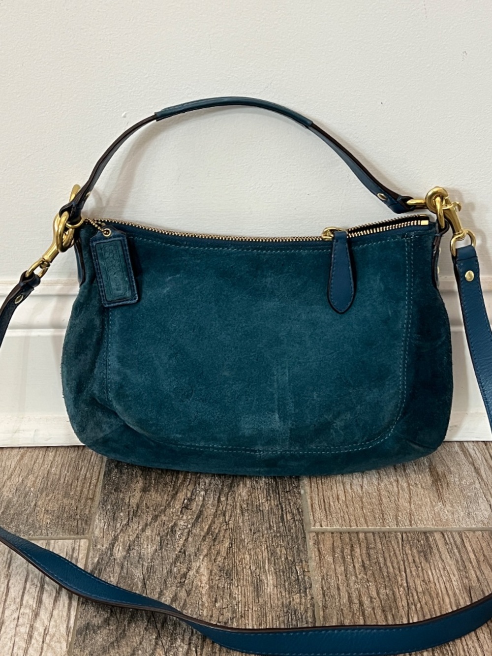 Coach teal blue suede leather medium handbag - Picture 3 of 5